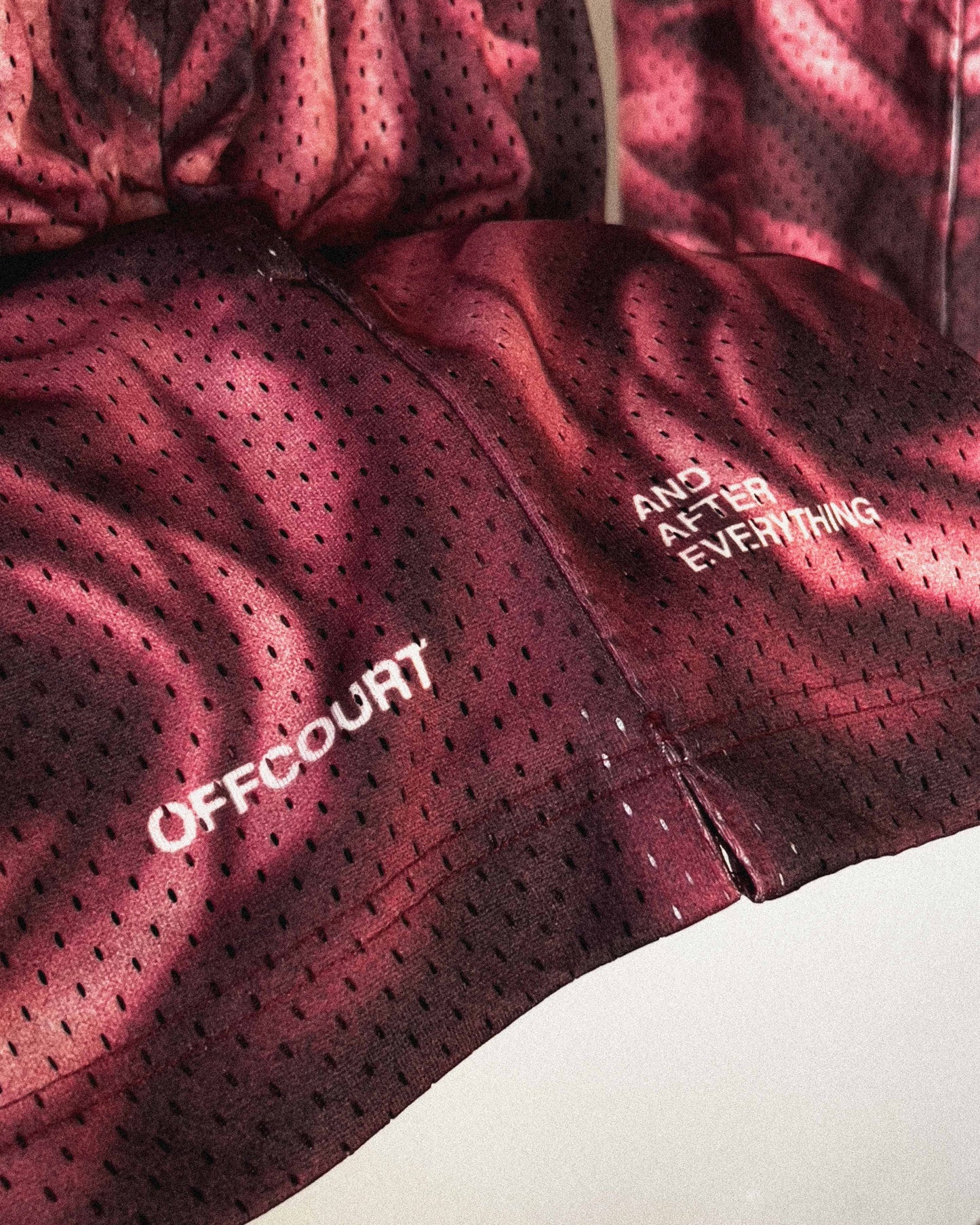 "Everbloom" Vintage Fade Red Mesh Shorts