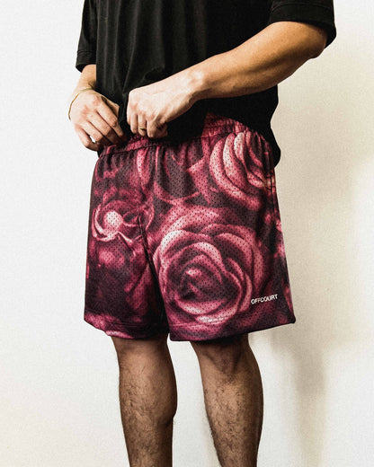 "Everbloom" Vintage Fade Red Mesh Shorts