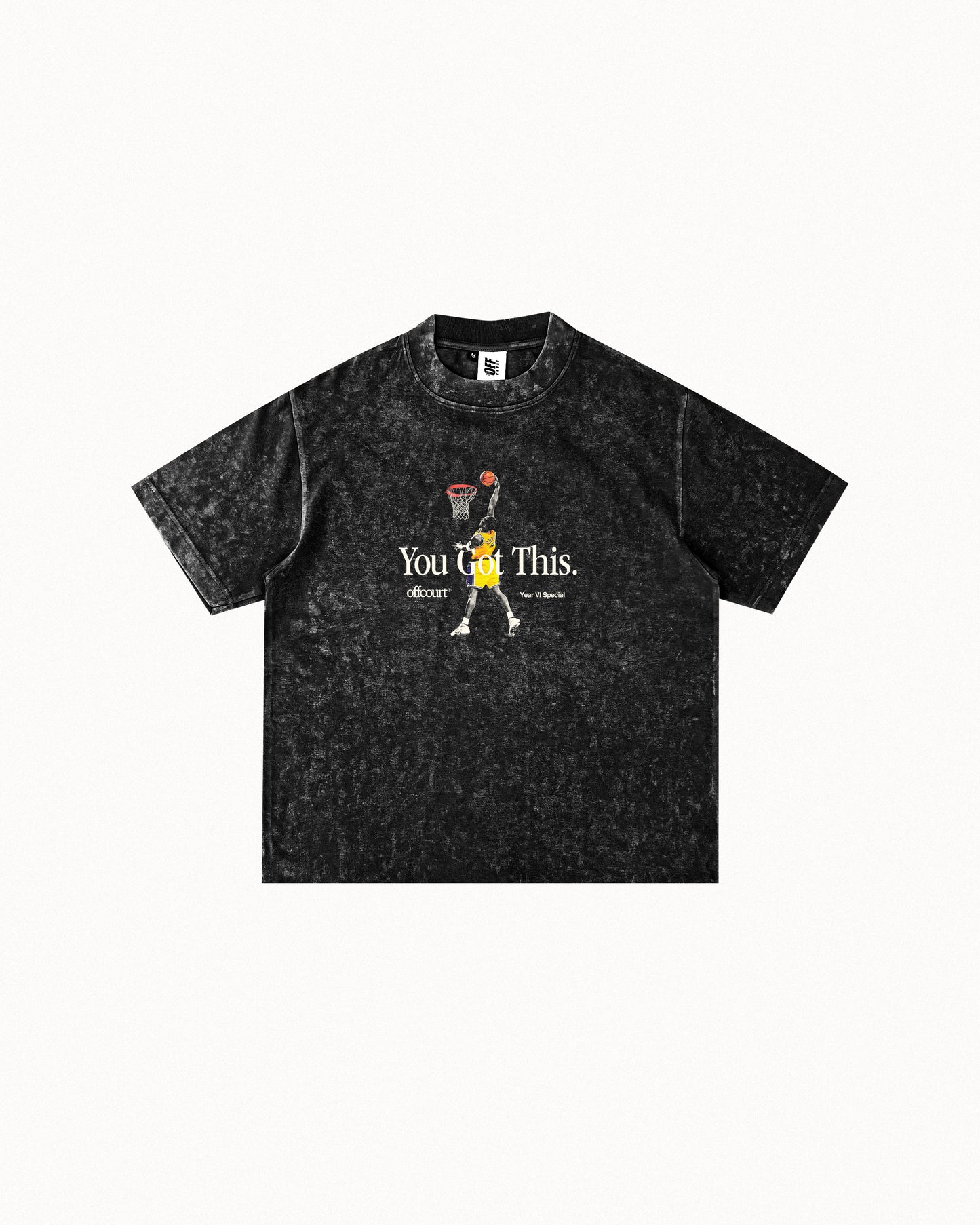 Year VI "Motivation" Acid-washed Black Graphic Tee