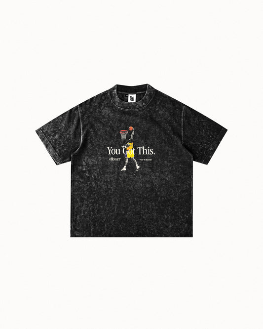 Year VI "Motivation" Acid-washed Black Graphic Tee