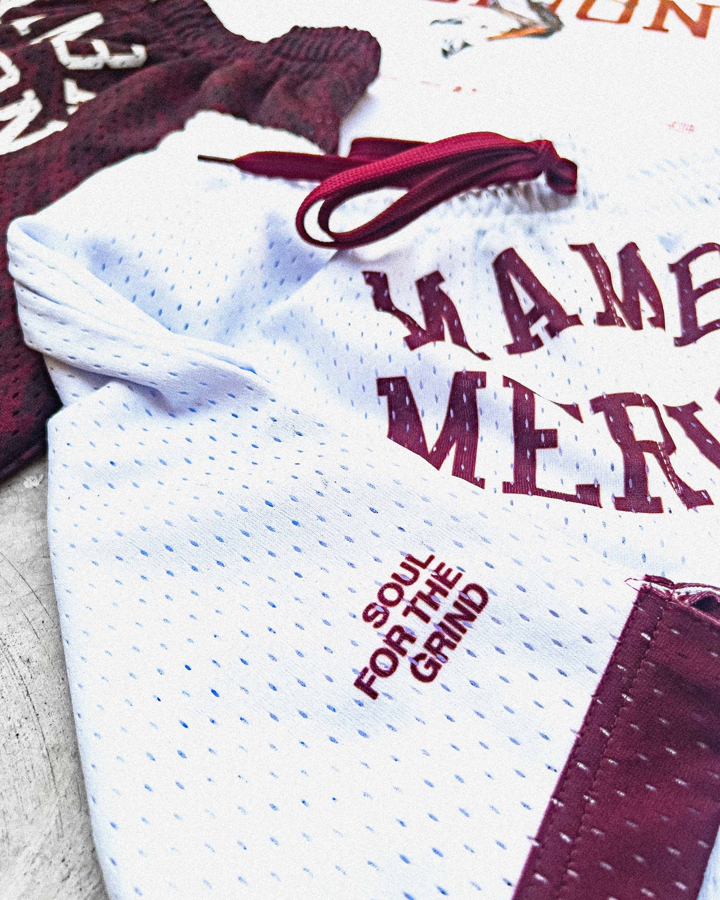 "State Champs" White / Maroon Snakeskin Mesh Shorts