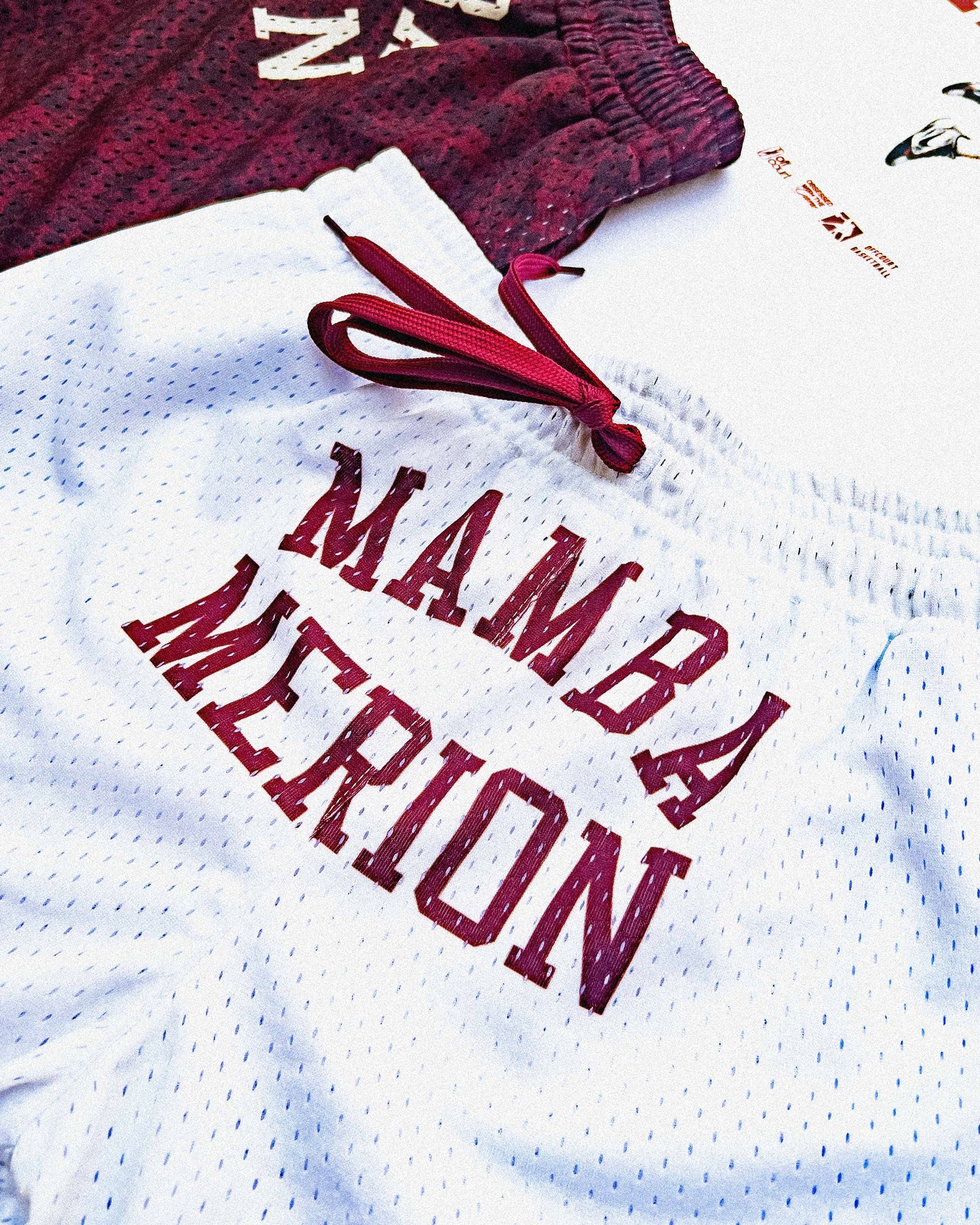 "State Champs" White / Maroon Snakeskin Mesh Shorts
