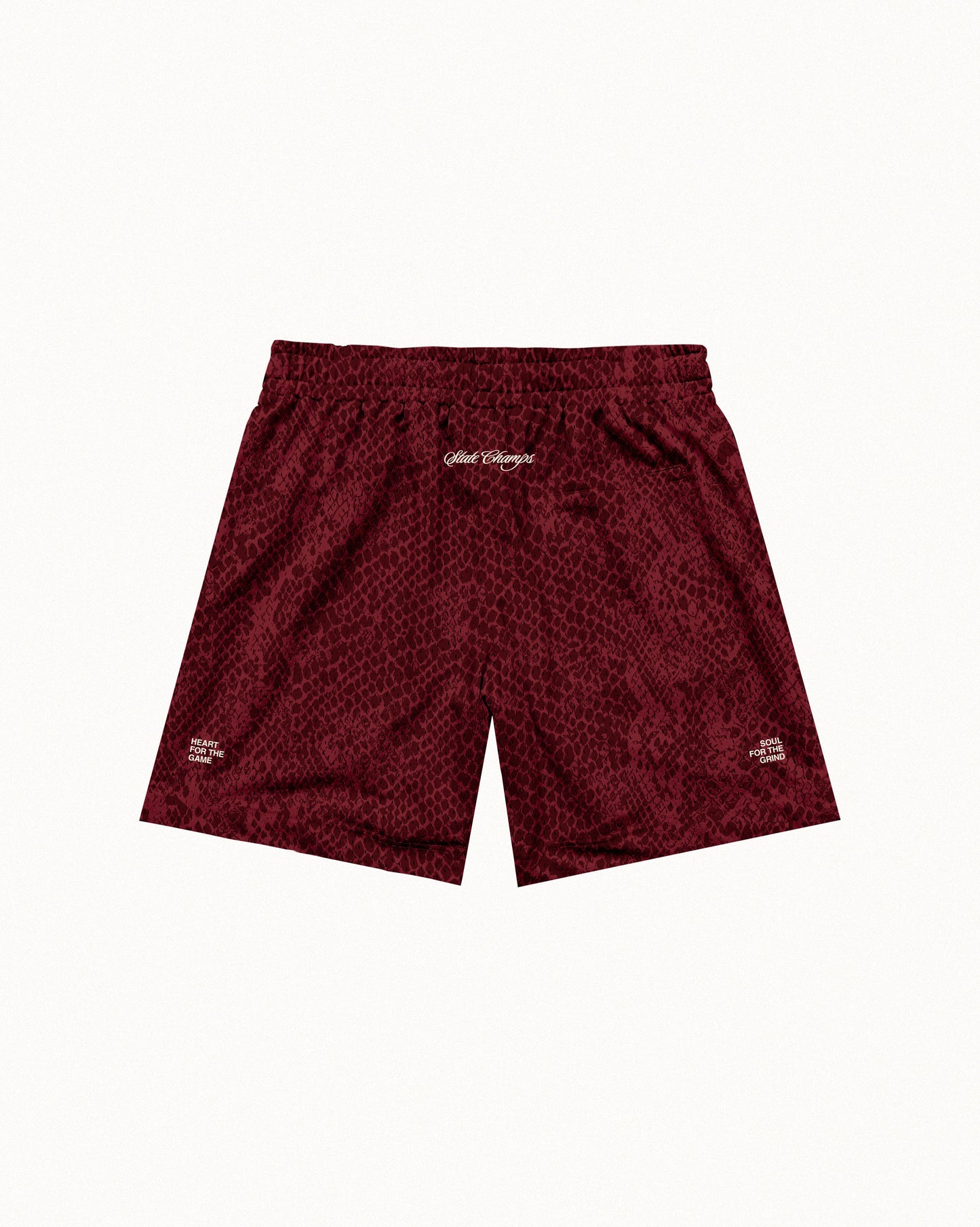 "State Champs" White / Maroon Snakeskin Mesh Shorts