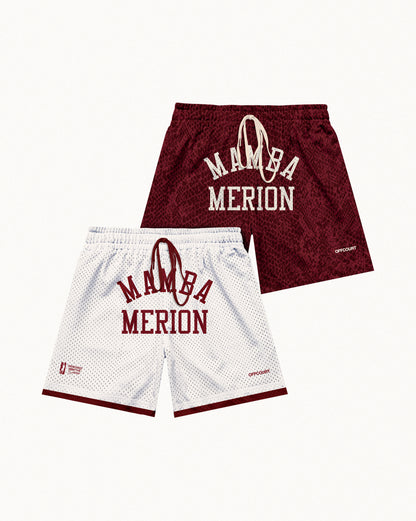 "State Champs" White / Maroon Snakeskin Mesh Shorts