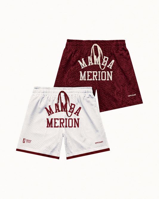"State Champs" White / Maroon Snakeskin Mesh Shorts