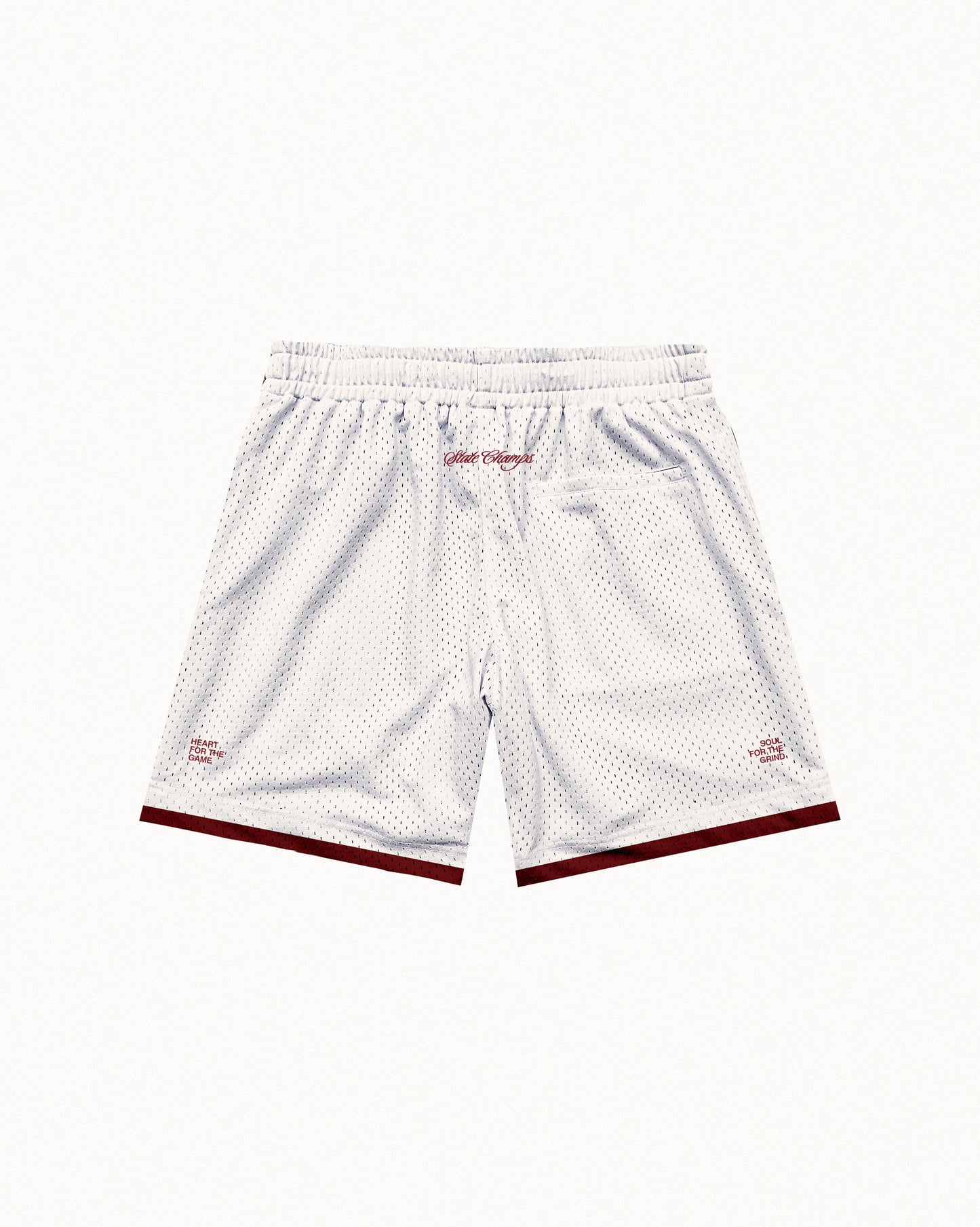 "State Champs" White / Maroon Snakeskin Mesh Shorts