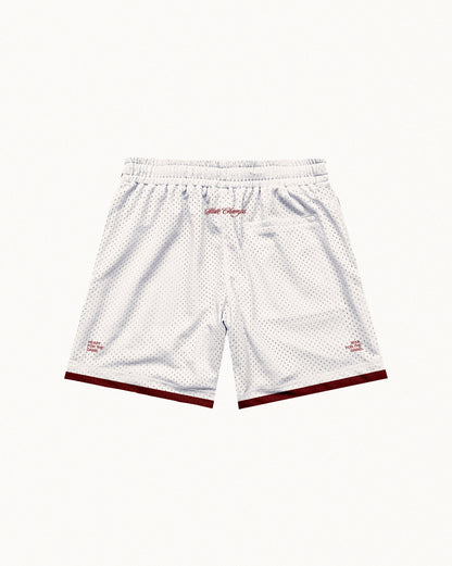 "State Champs" White / Maroon Snakeskin Mesh Shorts